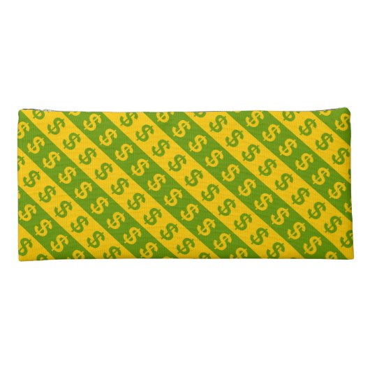 Green & Yellow Dollar Signs ($) Striped Pattern Pencil Case (Back)