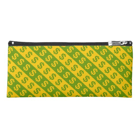 Green & Yellow Dollar Signs ($) Striped Pattern Pencil Case (Front)
