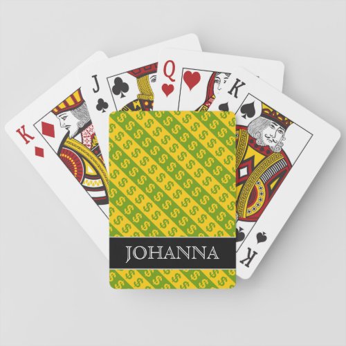 Green  Yellow Dollar Signs  Striped Pattern Playing Cards