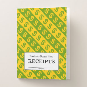 Green & Yellow Dollar Signs ($) Striped Pattern Pocket Folder