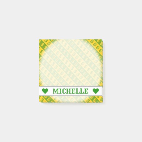 Green  Yellow Dollar Signs  Striped Pattern Post_it Notes