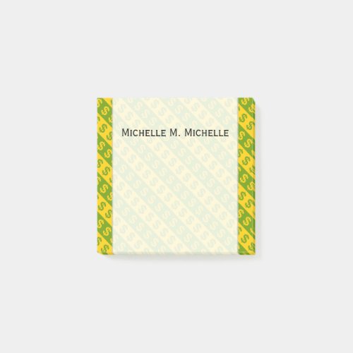 Green  Yellow Dollar Signs  Striped Pattern Post_it Notes