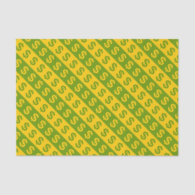 Green & Yellow Dollar Signs Striped Pattern Tissue Paper (Front)