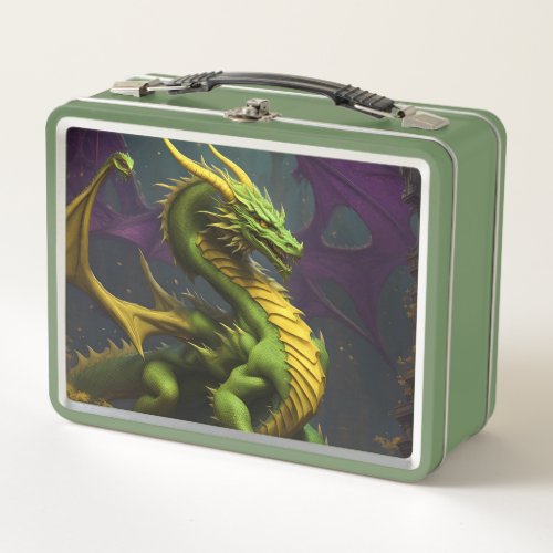 Green  Yellow Dragon Metal Lunch Box