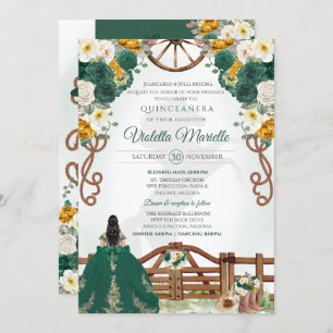Green & Yellow Elegant Western Charro Quinceanera Invitation