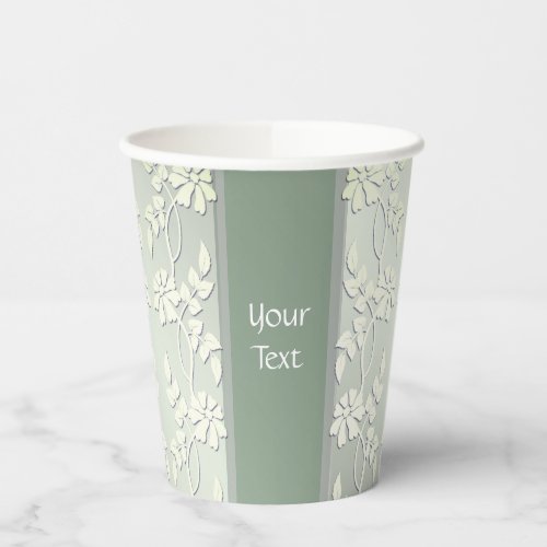 Green Yellow Floral Paper Cups