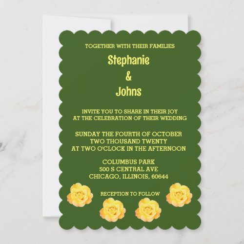 Green Yellow Floral Pattern Elegant Classy Wedding Invitation