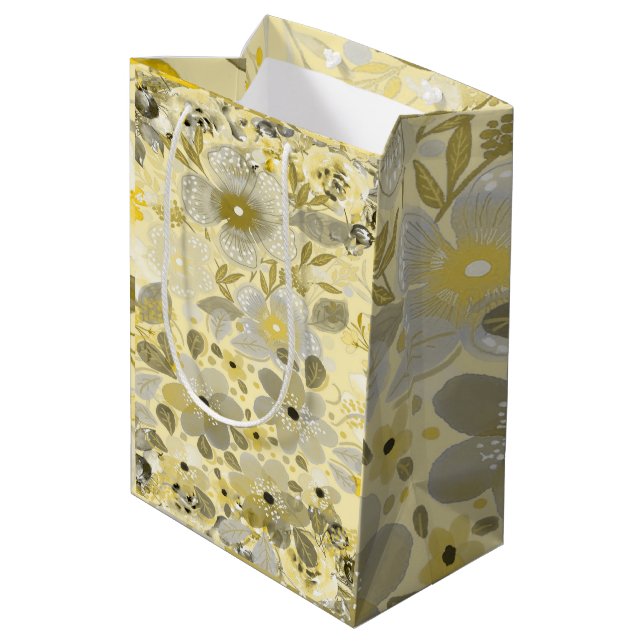 Green & Yellow Floral Pattern  Medium Gift Bag (Back Angled)