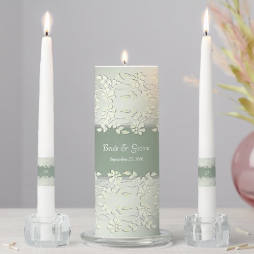 Green Yellow Floral Unity Candle Set