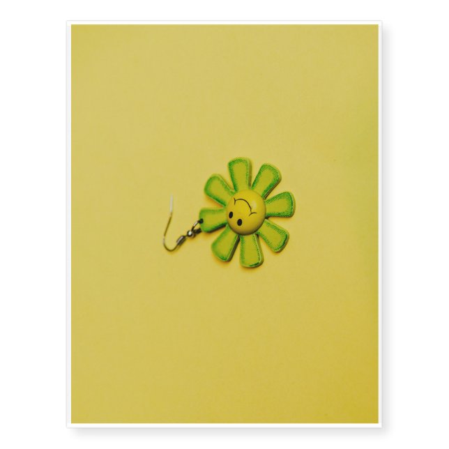 Green yellow flower earring temporary tattoos (Front)