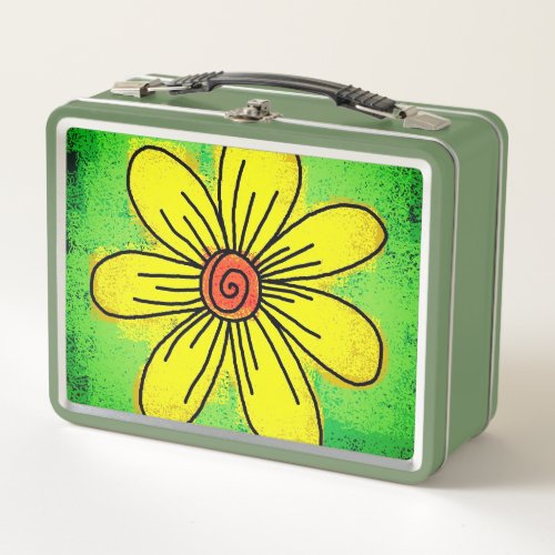 Green  Yellow Flower  Metal Lunch Box
