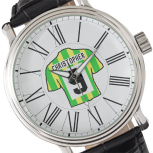 Green & Yellow Football Shirt with Roman Numerals Watch