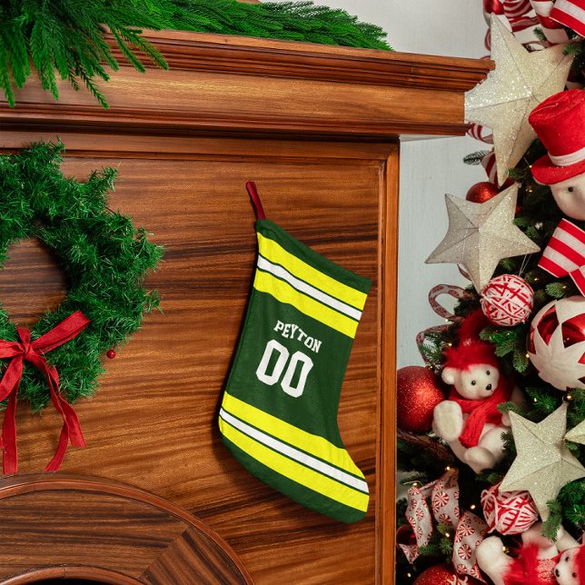 Green & Yellow Football Team Personalized Small Christmas Stocking (Creator Uploaded)