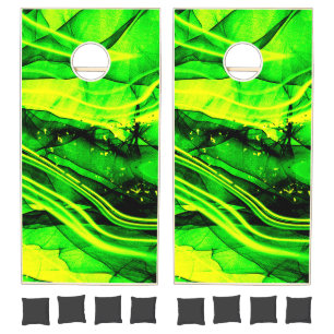 Green Yellow fractal abstract art Cornhole Set
