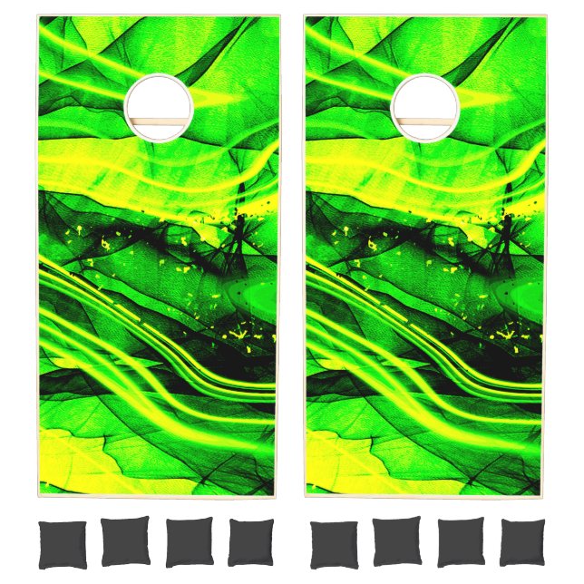 Green Yellow fractal abstract art  Cornhole Set (Set)