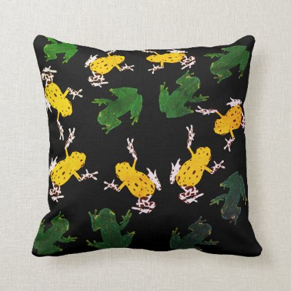 Green Yellow frogs Throw Pillow