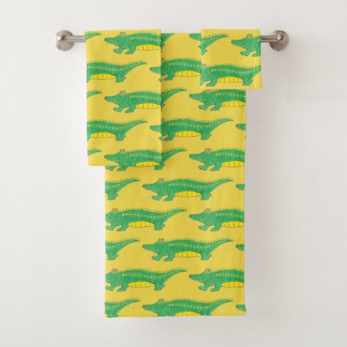 Green Yellow Gator Alligator Croc Crocodile Animal Bath Towel Set