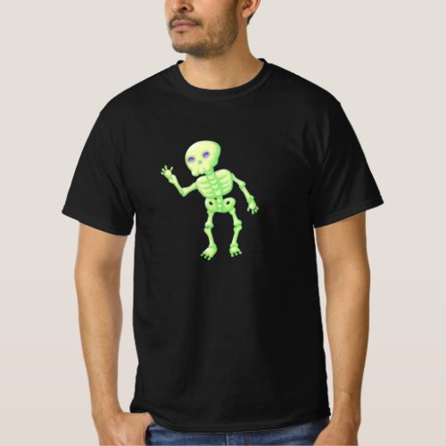Green Yellow Glow Cute Skeleton Waving Art T_Shirt