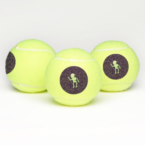 Green Yellow Glow Cute Skeleton Waving Art Tennis Balls