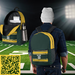 Green Yellow Gold Sports Striped Jersey Team Name Printed Backpack