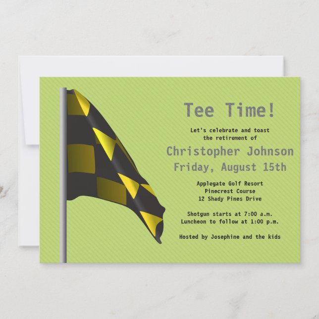 Green Yellow Golf Flag Retirement Party Invitation (Front)