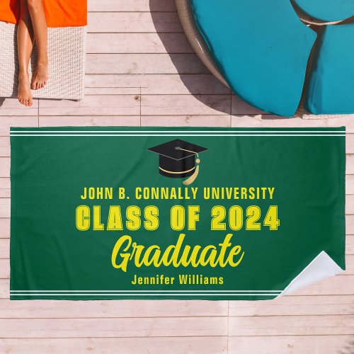 Green Yellow Graduate 2024 Graduation Keepsake Beach Towel