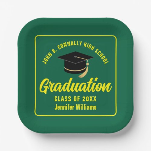 Green Yellow Graduate 2024 Graduation Party Square Paper Plates