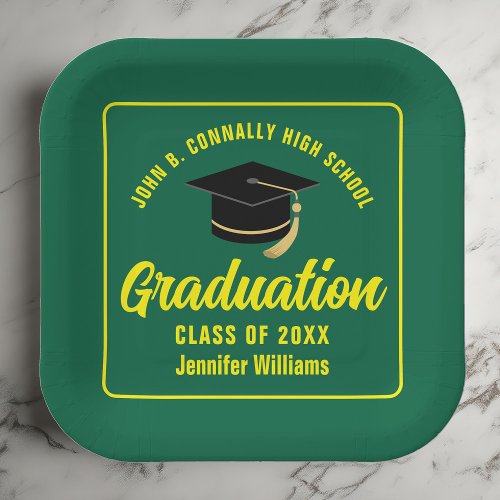 Green Yellow Graduate 2024 Graduation Party Square Paper Plates
