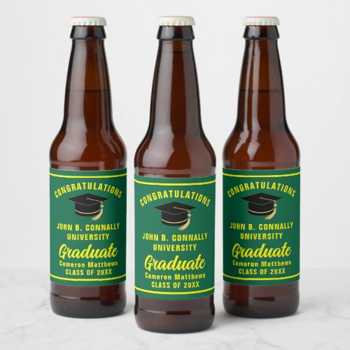 Green Yellow Graduate Custom 2024 Graduation Party Beer Bottle Label