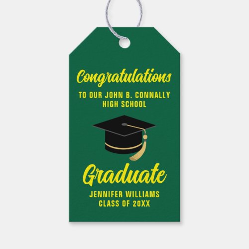 Green Yellow Graduate Custom 2024 Graduation Party Gift Tags