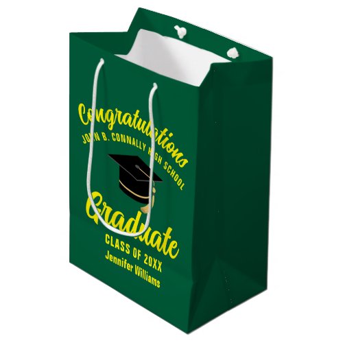 Green Yellow Graduate Custom 2024 Graduation Party Medium Gift Bag