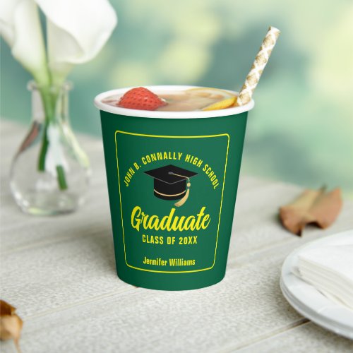 Green Yellow Graduate Custom 2024 Graduation Party Paper Cups