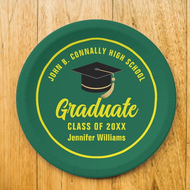 Green Yellow Graduate Custom 2025 Graduation Party Paper Plates (Creator Uploaded)