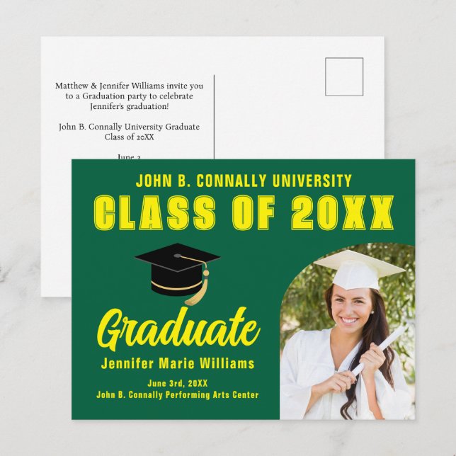 Green Yellow Graduate Custom 2025 Graduation Party Postcard (Front/Back)