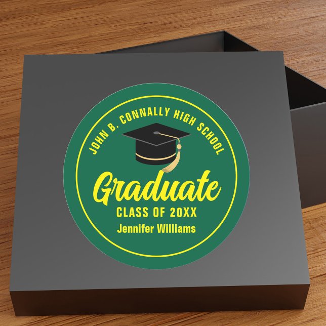 Green Yellow Graduate Custom 2026 Graduation Party Classic Round Sticker (Creator Uploaded)