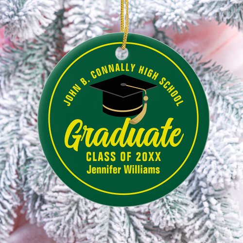 Green Yellow Graduate Custom Graduation Christmas Ceramic Ornament