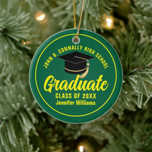 Green Yellow Graduate Custom Graduation Christmas Ceramic Ornament