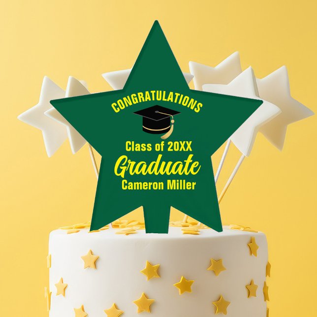 Green Yellow Graduate Custom Graduation Party Star Cake Topper (Creator Uploaded)