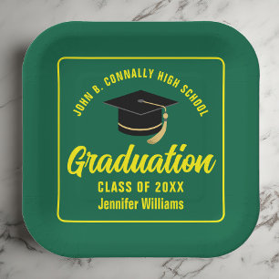 Green Yellow Graduate Graduation Party Square Paper Plates