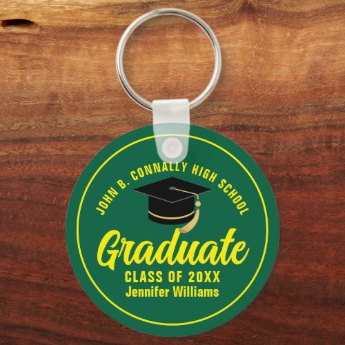 Green Yellow Graduate Modern Custom Graduation Keychain