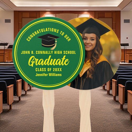 Green Yellow Graduate Photo 2024 Graduation Party Hand Fan