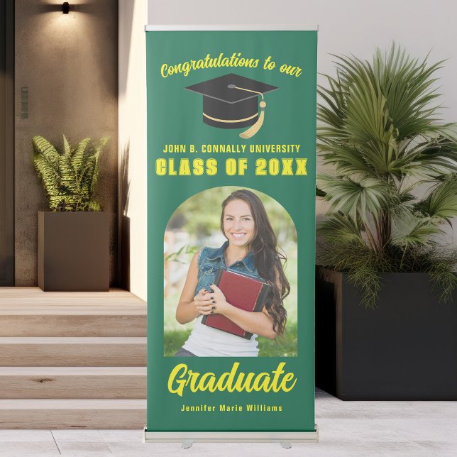 Green Yellow Graduate Photo 2025 Graduation Party Retractable Banner (Creator Uploaded)
