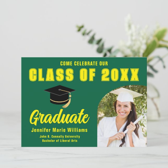 Green Yellow Graduate Photo 2026 Graduation Party Invitation (Standing Front)