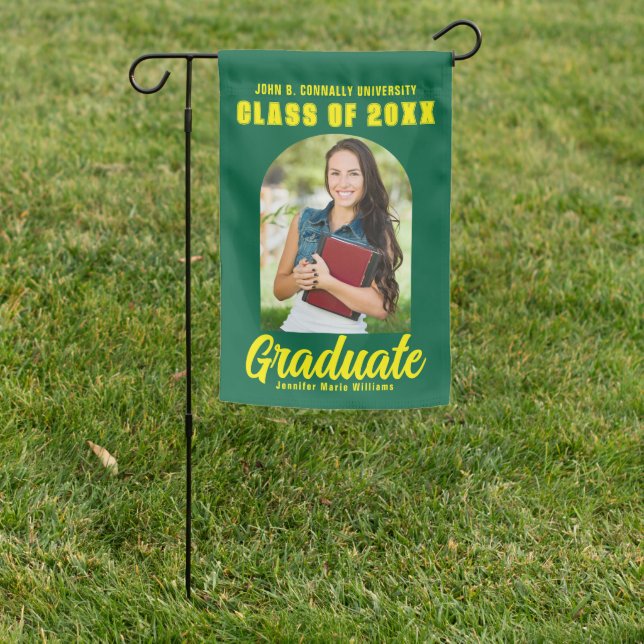 Green Yellow Graduate Photo Arch Modern Graduation Garden Flag (In SItu)