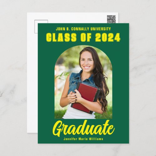 Green Yellow Graduate Photo Modern Bold Graduation Postcard