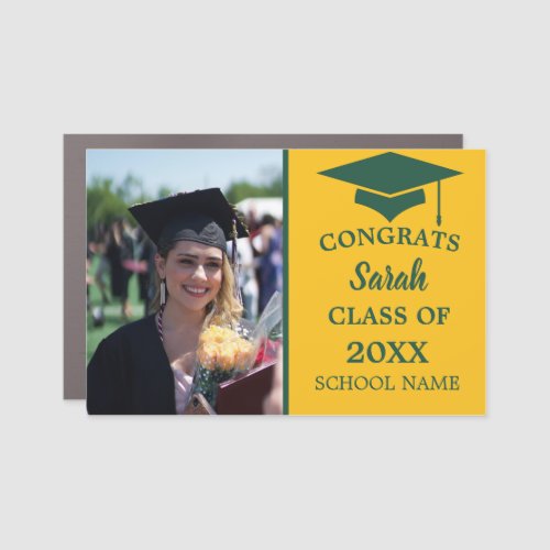 Green  Yellow Graduation Photo Class Of 2023 Car Magnet