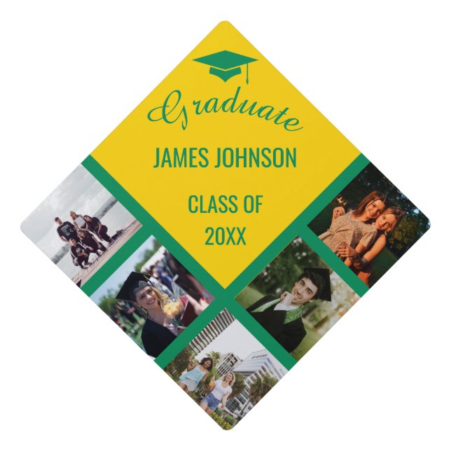 Green & Yellow Graduation Photo Class Of 2025 Cap Topper (Front)