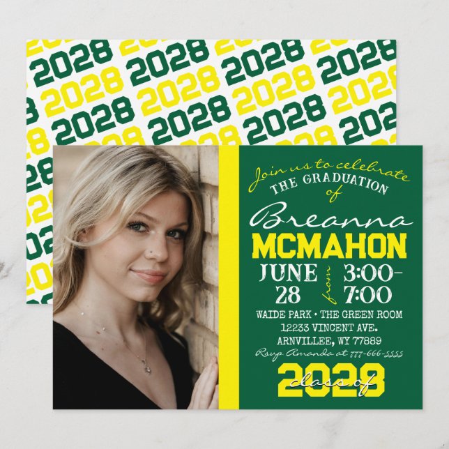 Green & Yellow Graduation Photo Invitation (Front/Back)