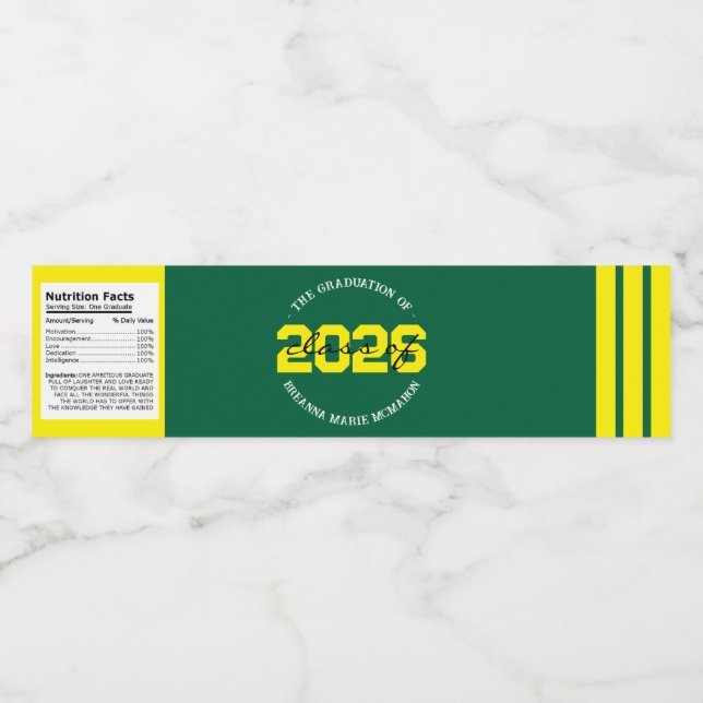 Green & Yellow Graduation Water Bottle Labels (Single Label)