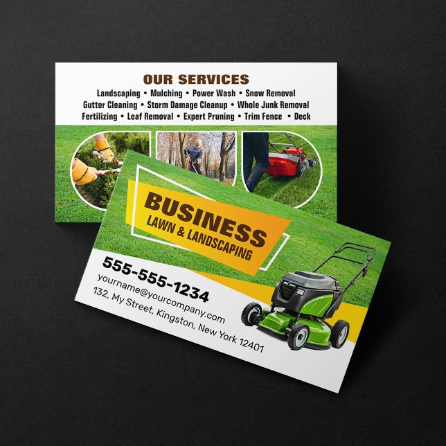 Green Yellow Grass Lawn Care & Landscaping Service Business Card (Creator Uploaded)